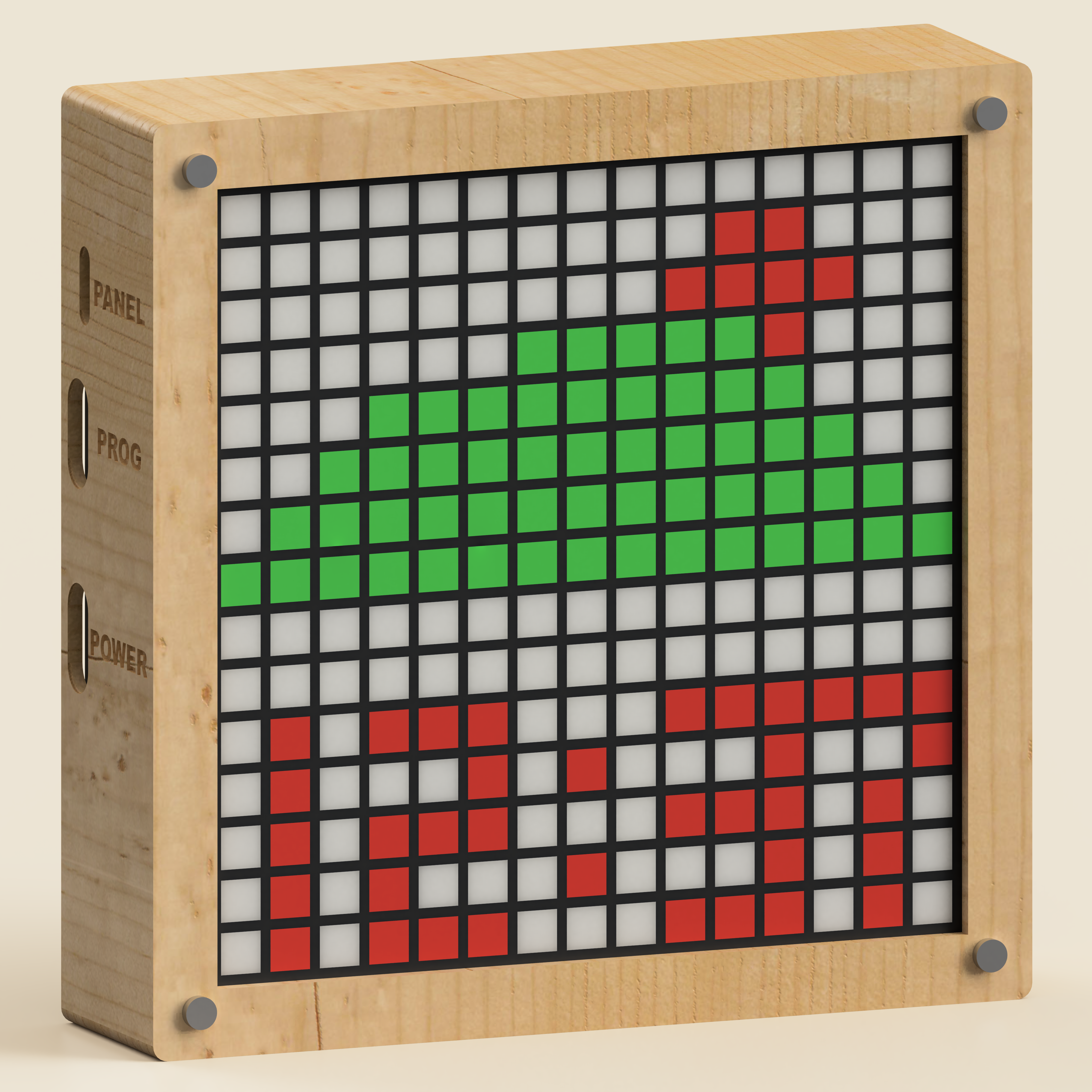 Mood Lamp V1 displaying a pixel-art landscape and time
